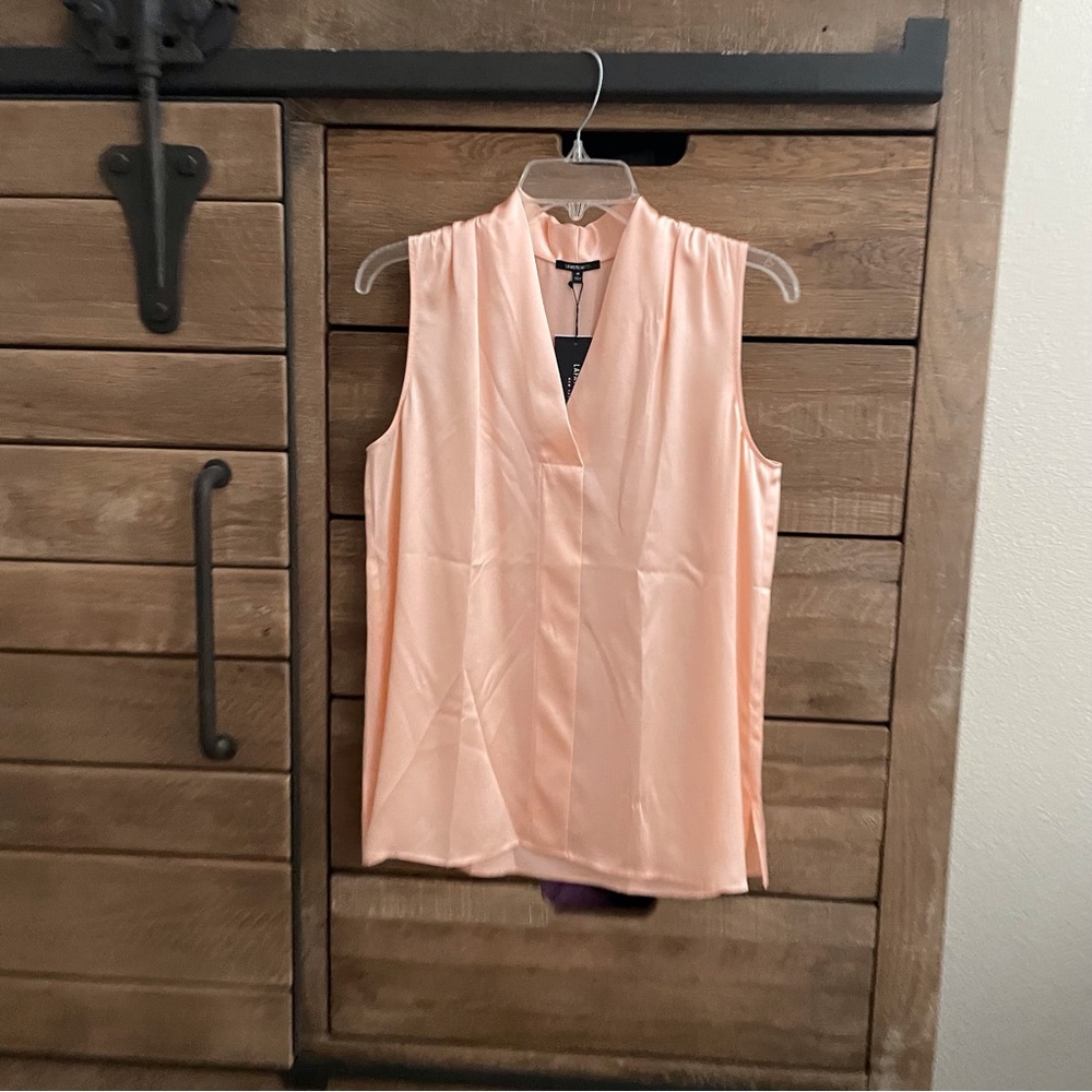 Lafayette 148 New York Peach Sleeveless V-Neck Silk Top